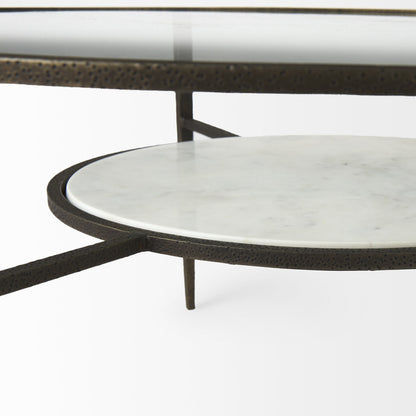 Clear & Bronze Glass & Metal Round Coffee Table