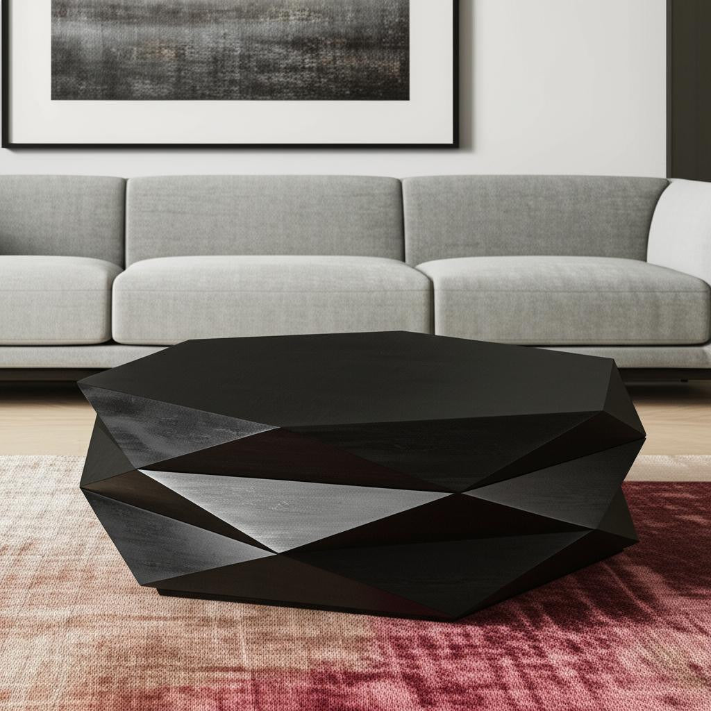 Black Wood Octagon Solid Coffee Table image 1