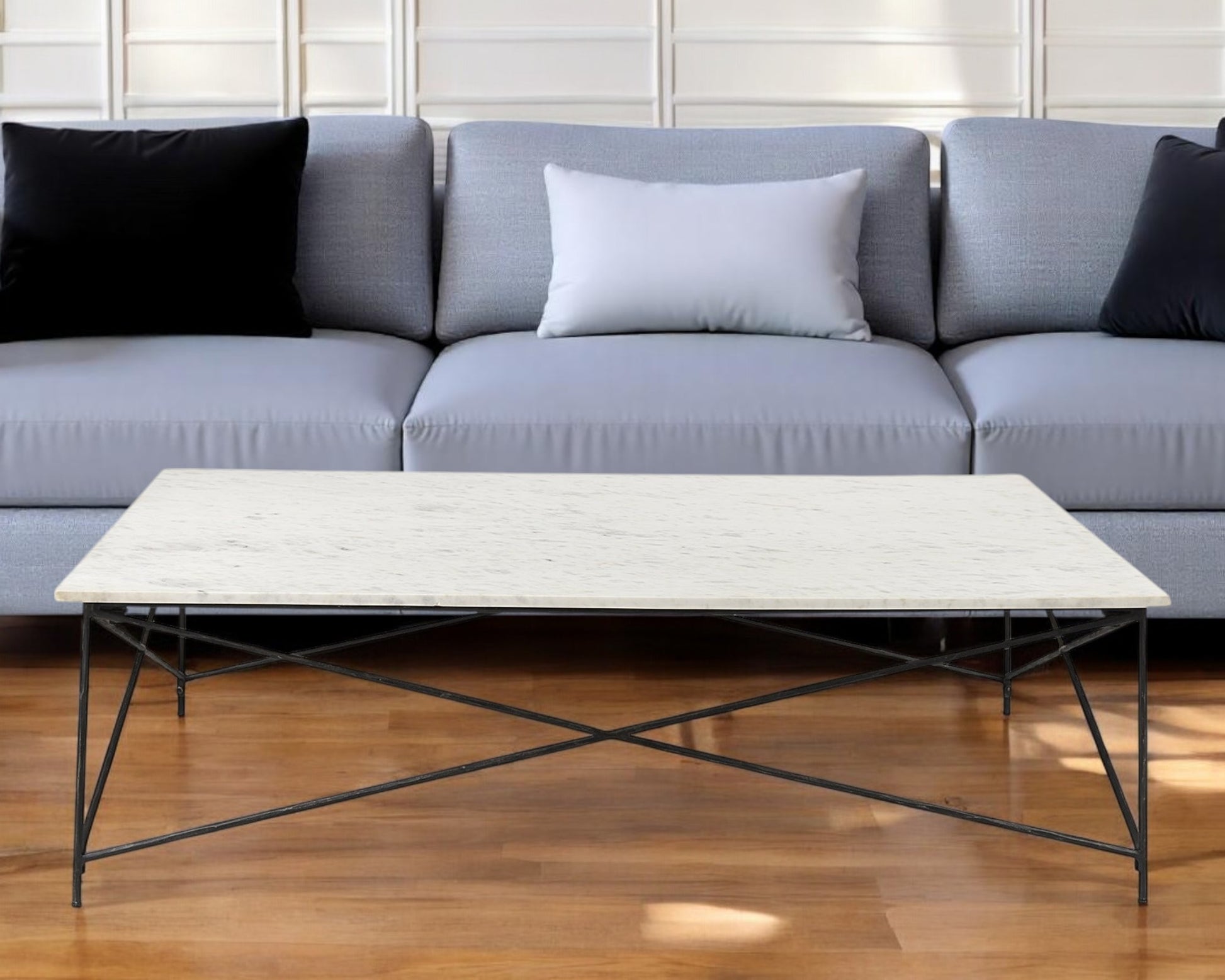 White Genuine Marble & Metal Coffee Table image 1