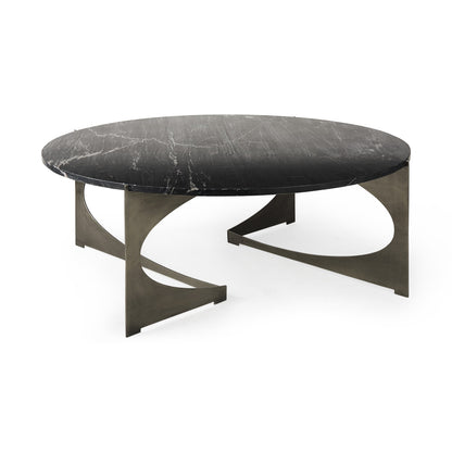 Black & Gold Genuine Marble & Iron Round Coffee Table