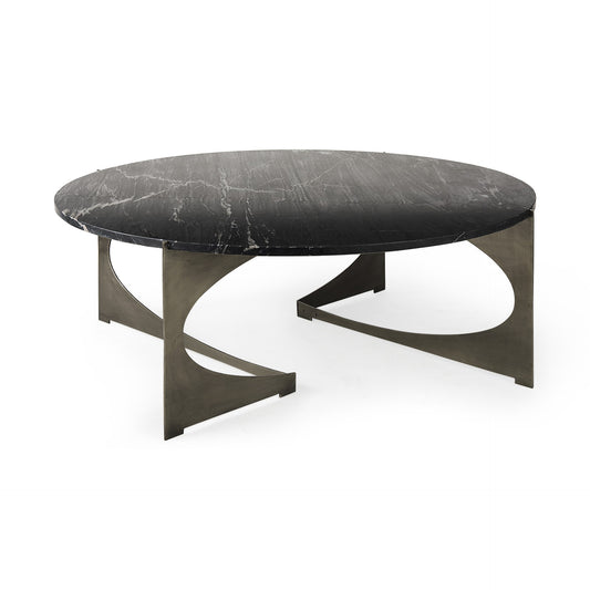 Black & Gold Genuine Marble & Iron Round Coffee Table