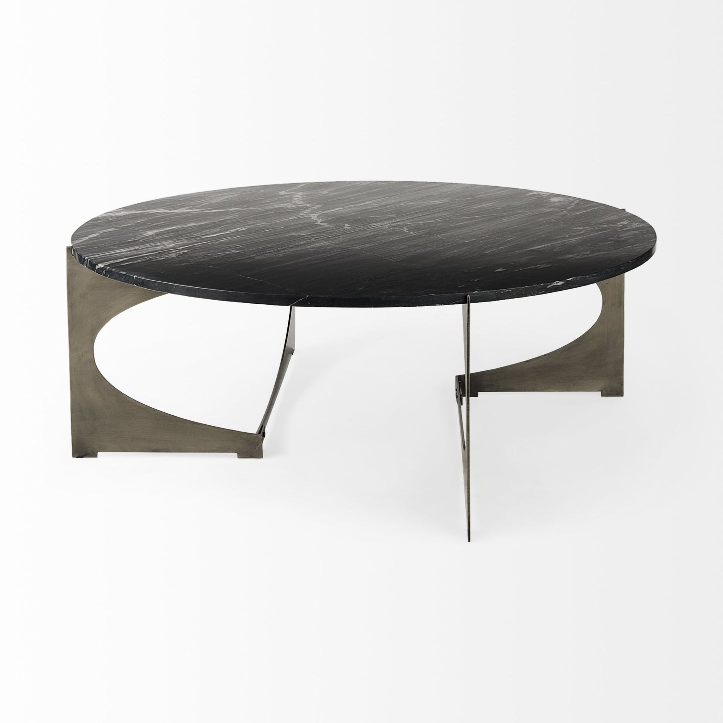 Black & Gold Genuine Marble & Iron Round Coffee Table