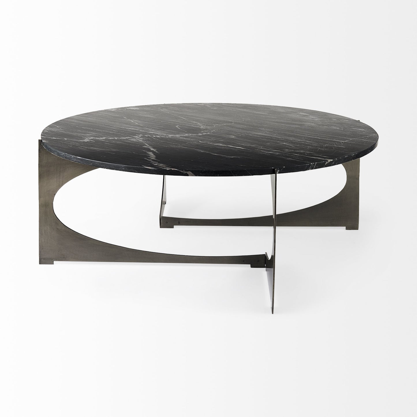 Black & Gold Genuine Marble & Iron Round Coffee Table