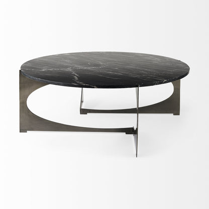 Black & Gold Genuine Marble & Iron Round Coffee Table