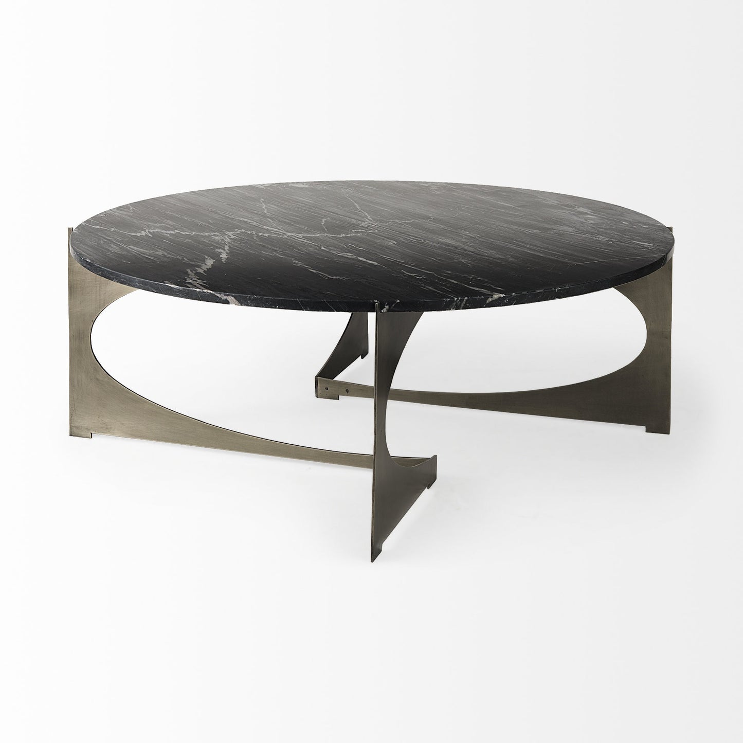 Black & Gold Genuine Marble & Iron Round Coffee Table