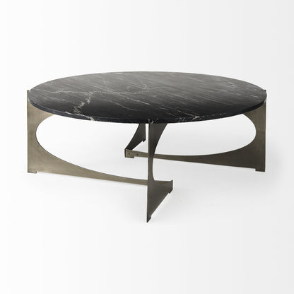 Black & Gold Genuine Marble & Iron Round Coffee Table