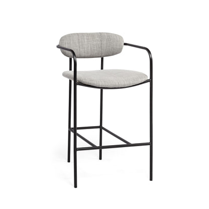 Gray & Black Upholstered & Metal Counter Height Bar Chair
