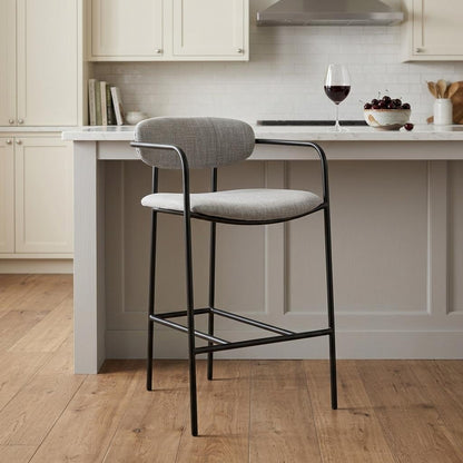 Gray & Black Upholstered & Metal Counter Height Bar Chair