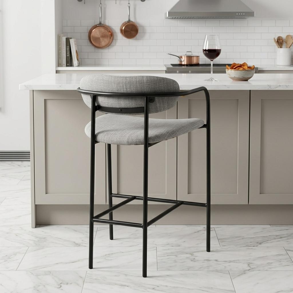 Gray & Black Upholstered & Metal Counter Height Bar Chair