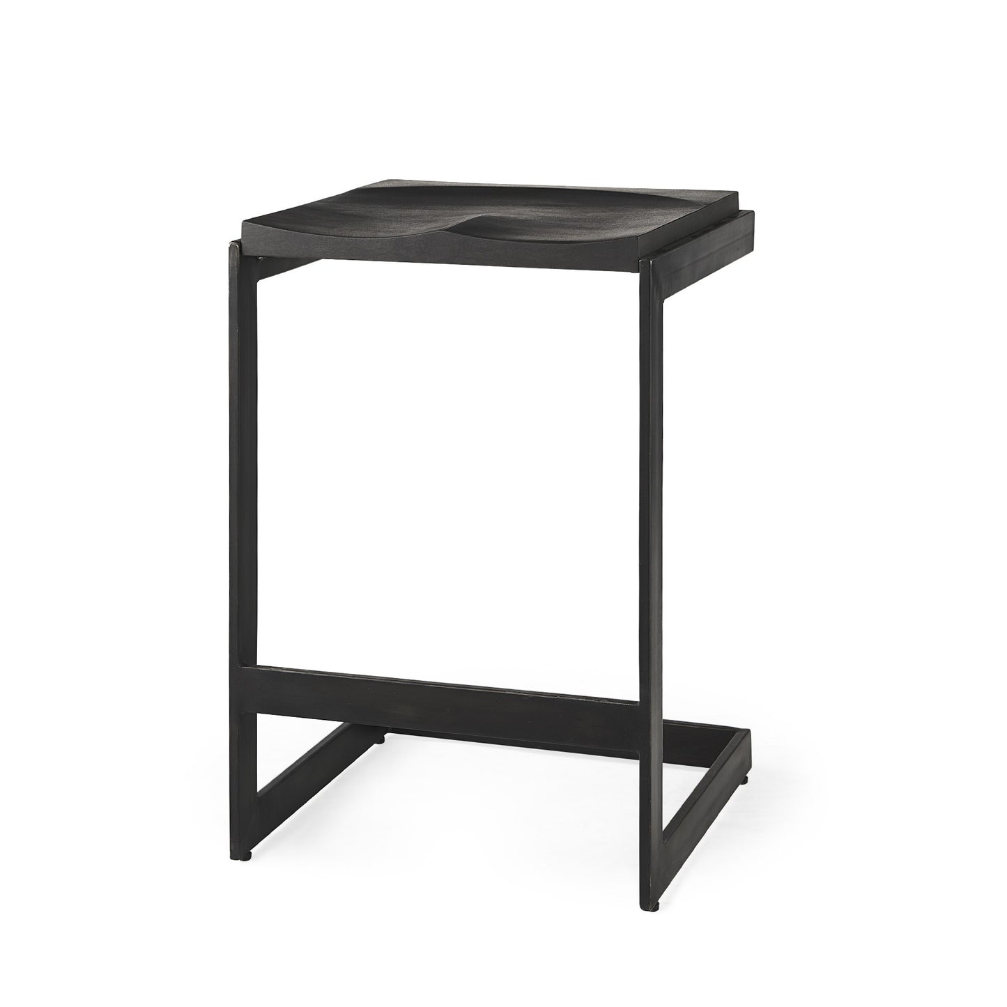 Black Solid Wood & Metal Backless Counter Height Bar Chair