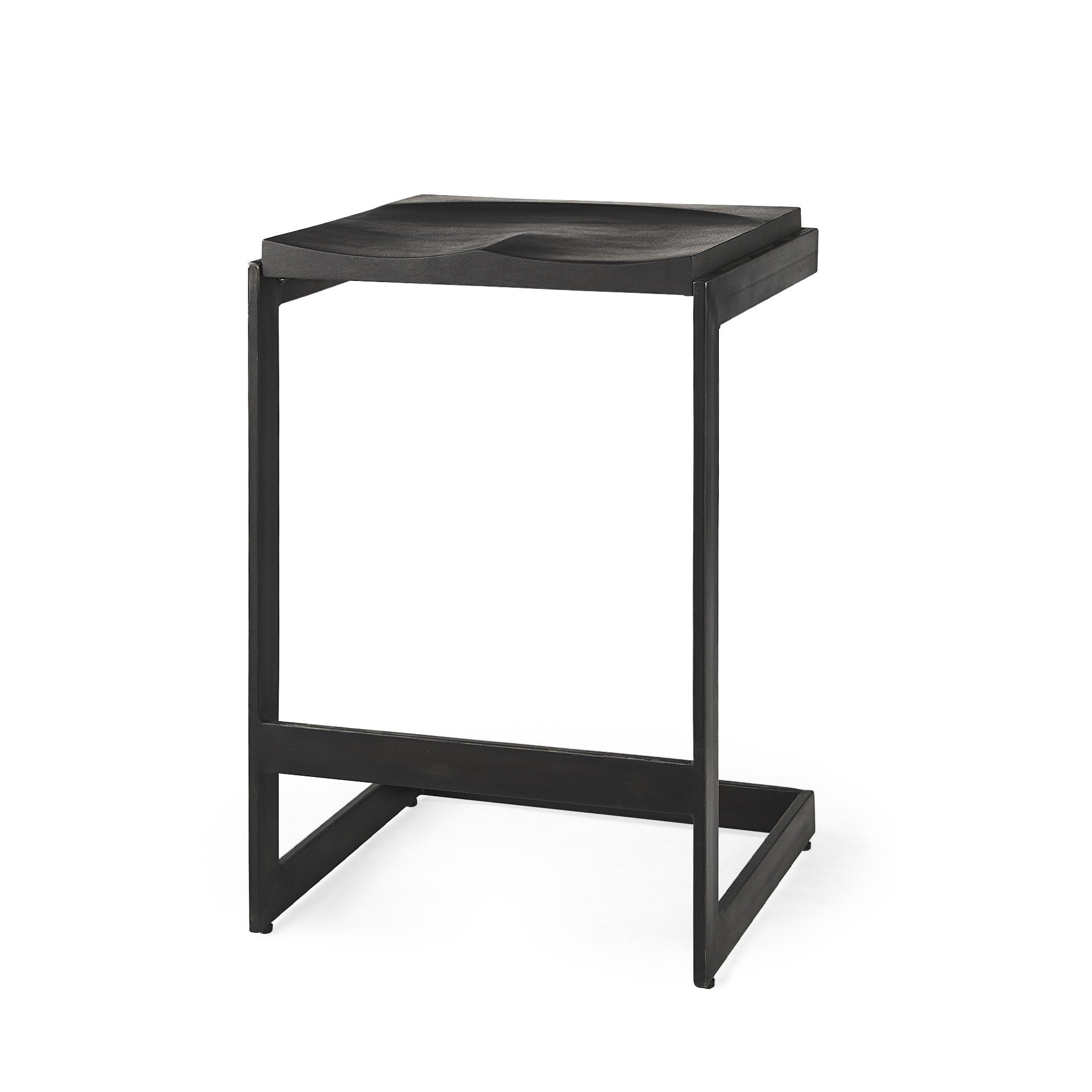 Black Solid Wood & Metal Backless Counter Height Bar Chair