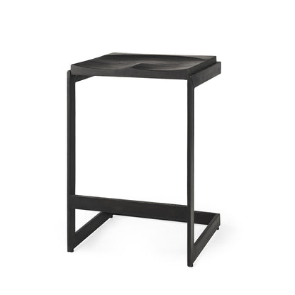 Black Solid Wood & Metal Backless Counter Height Bar Chair