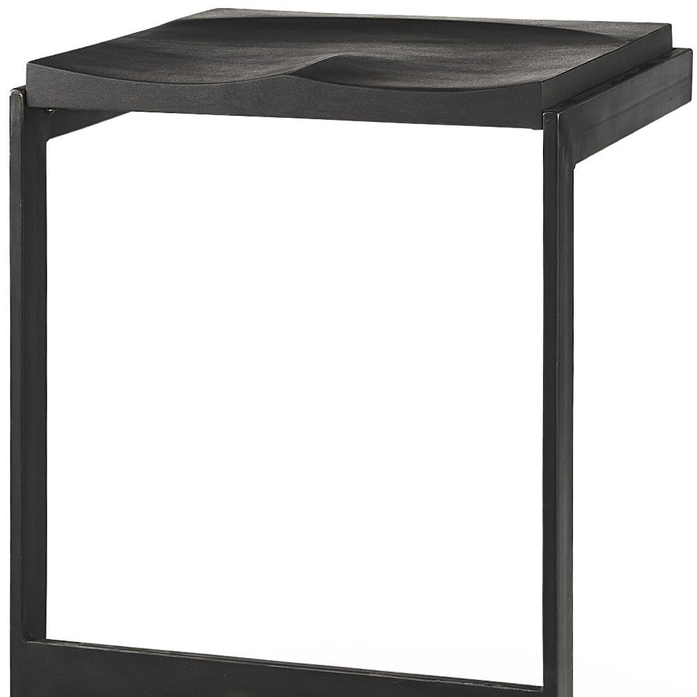 Black Solid Wood & Metal Backless Counter Height Bar Chair
