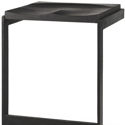 Black Solid Wood & Metal Backless Counter Height Bar Chair
