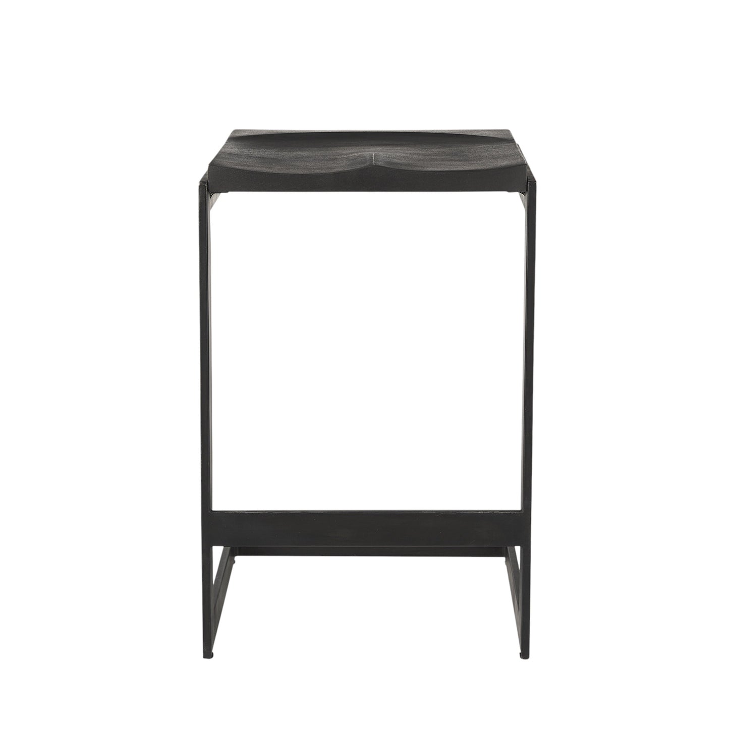 Black Solid Wood & Metal Backless Counter Height Bar Chair