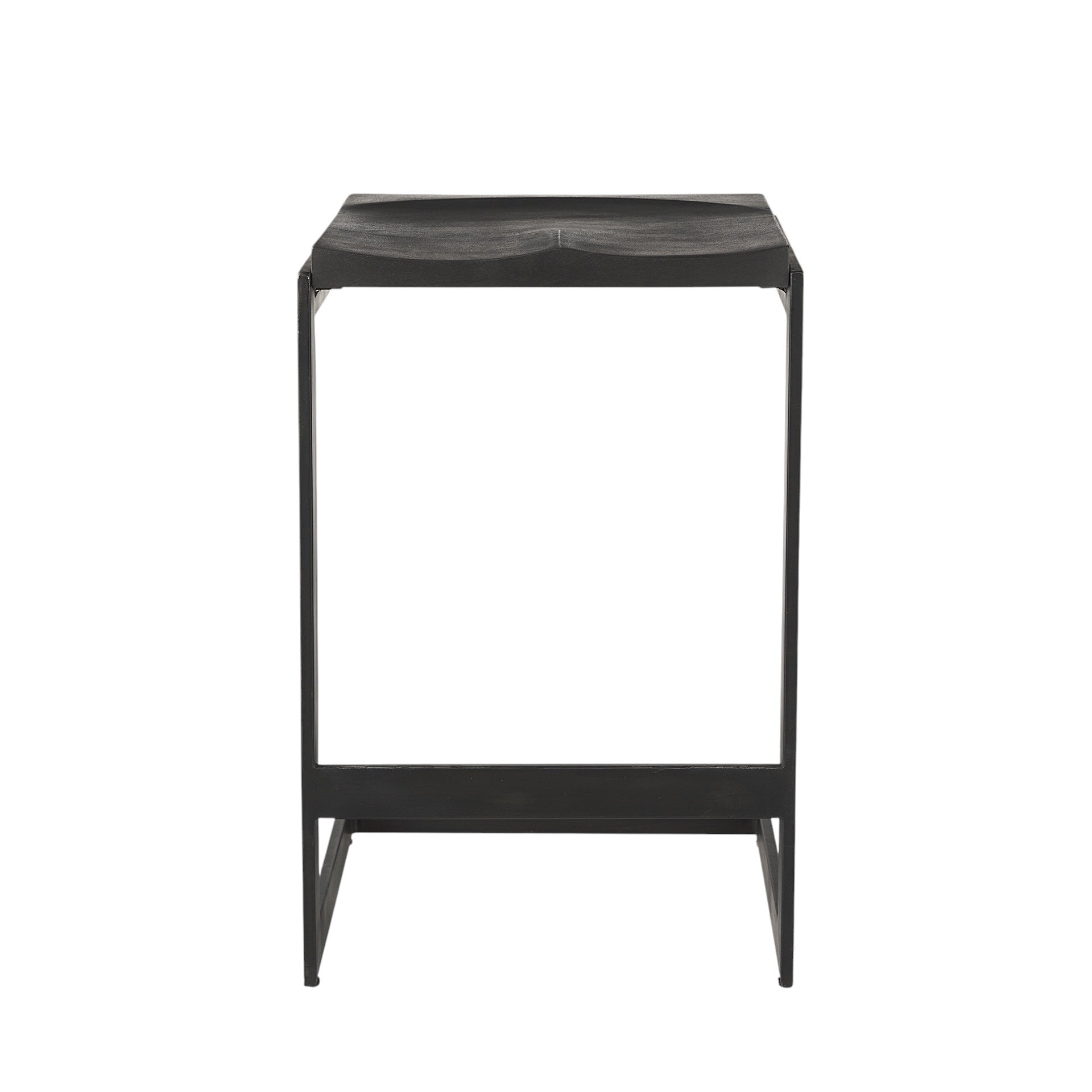 Black Solid Wood & Metal Backless Counter Height Bar Chair