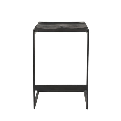 Black Solid Wood & Metal Backless Counter Height Bar Chair