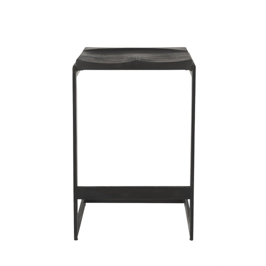 Black Solid Wood & Metal Backless Counter Height Bar Chair