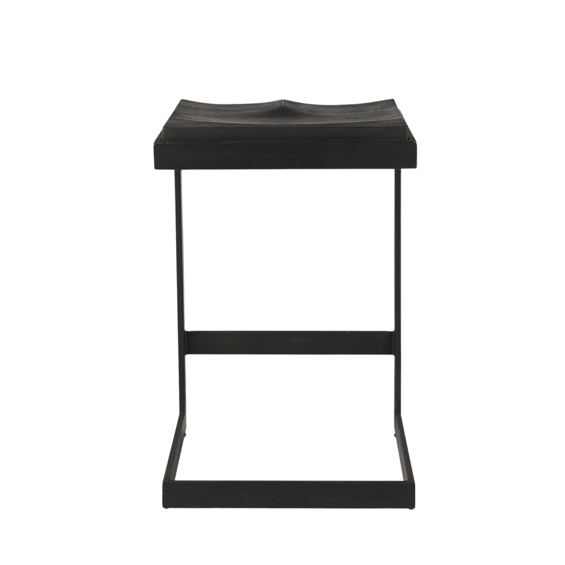 Black Solid Wood & Metal Backless Counter Height Bar Chair