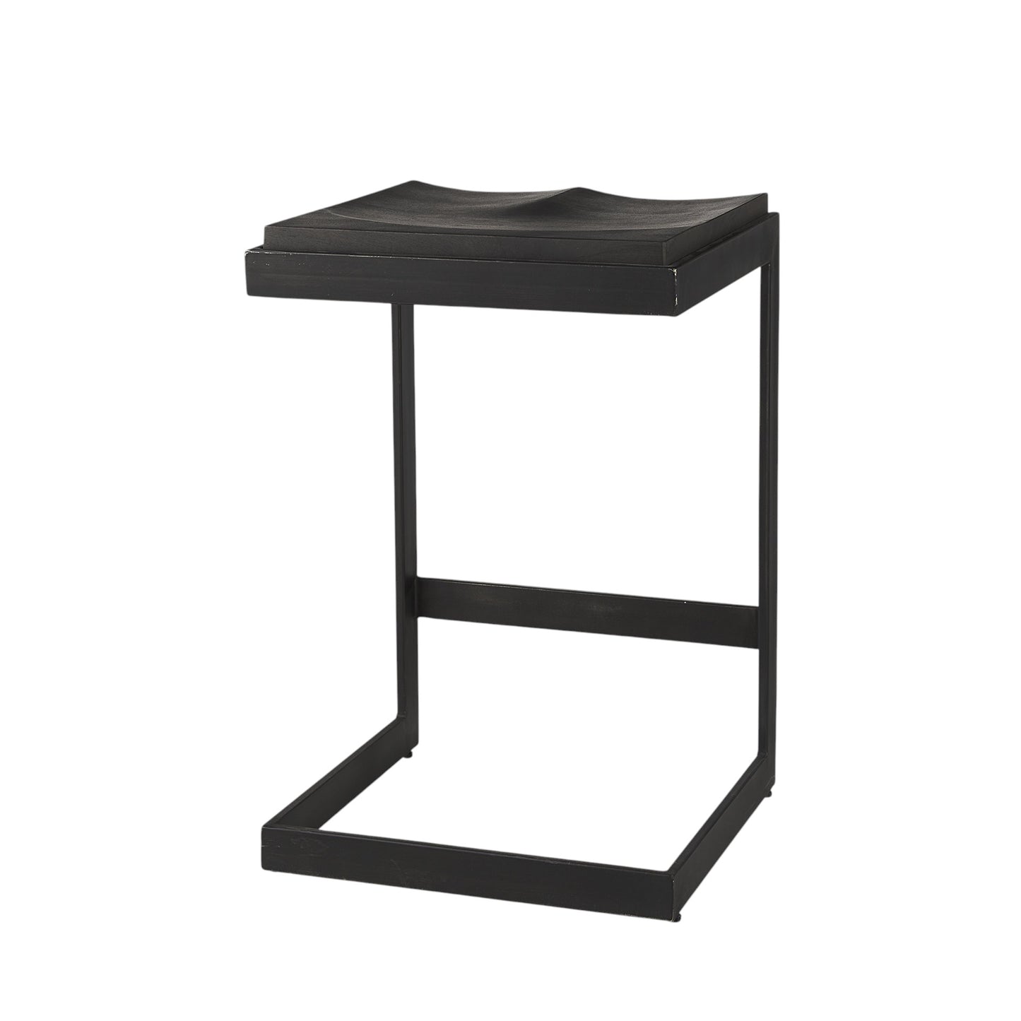 Black Solid Wood & Metal Backless Counter Height Bar Chair