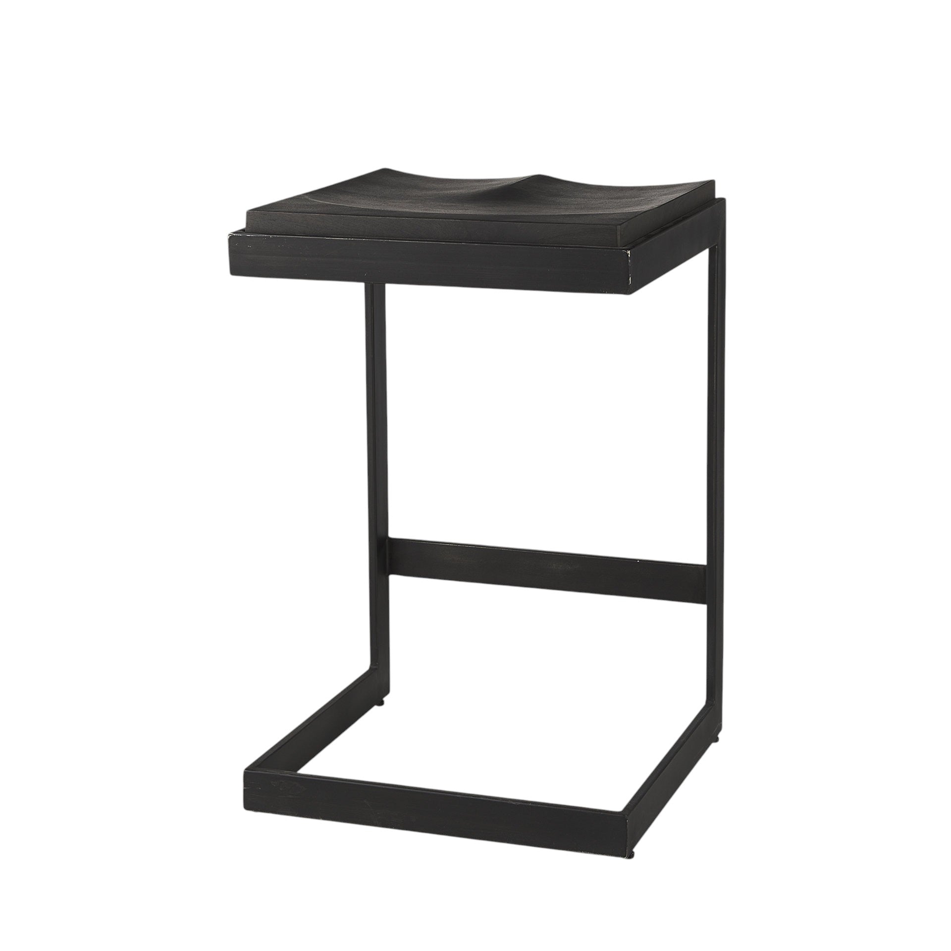 Black Solid Wood & Metal Backless Counter Height Bar Chair