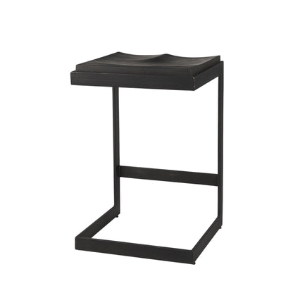 Black Solid Wood & Metal Backless Counter Height Bar Chair