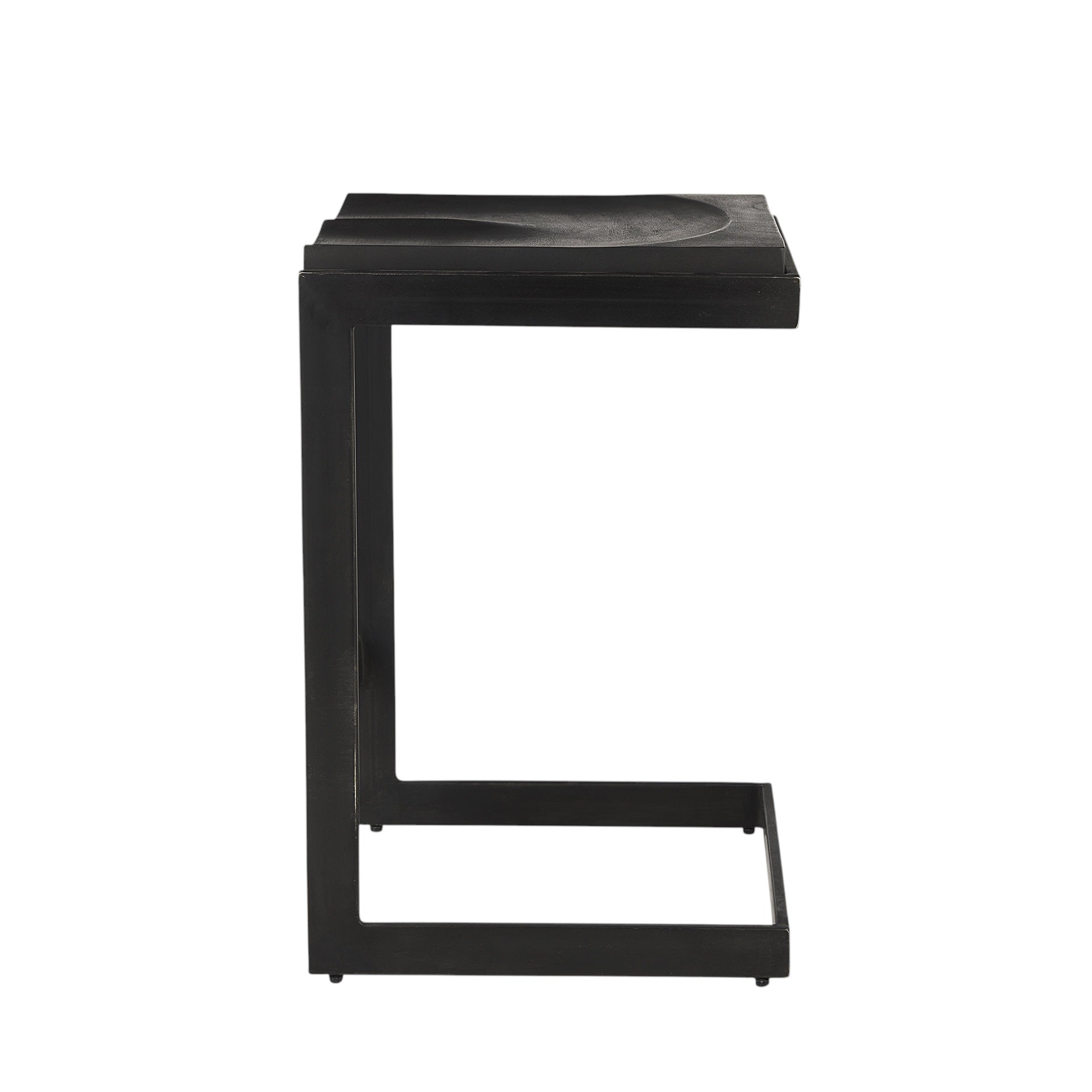 Black Solid Wood & Metal Backless Counter Height Bar Chair
