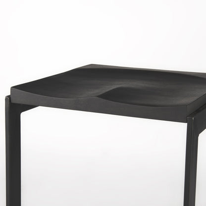 Black Solid Wood & Metal Backless Counter Height Bar Chair