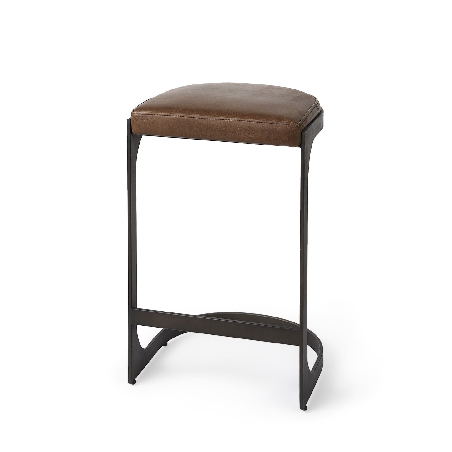 Black Leather & Metal Backless Bar Chair