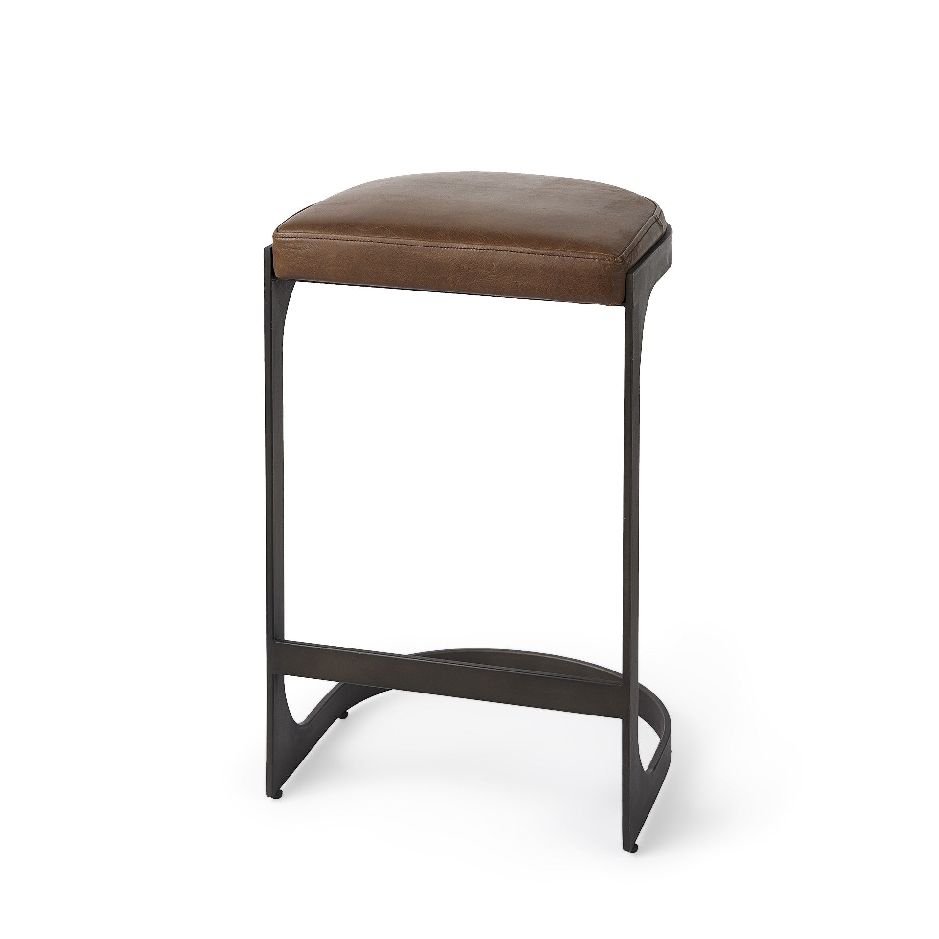 Black Leather & Metal Backless Bar Chair