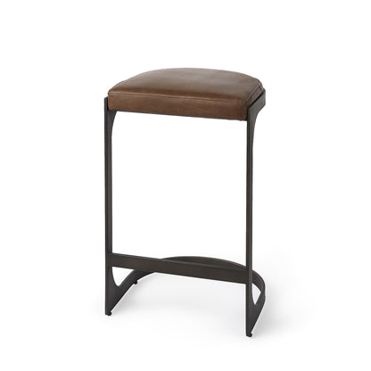 Black Leather & Metal Backless Bar Chair