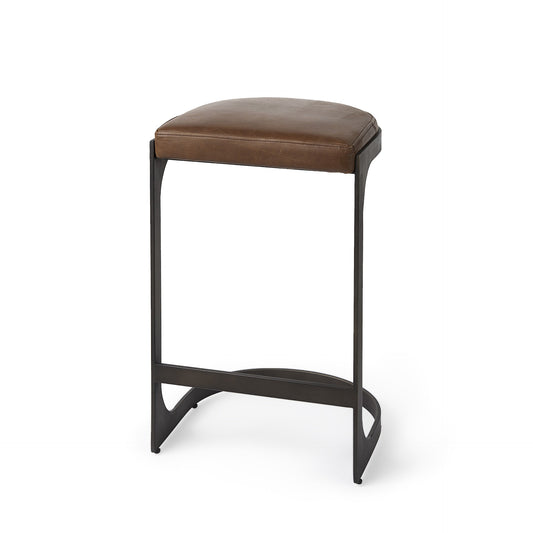 Black Leather & Metal Backless Bar Chair