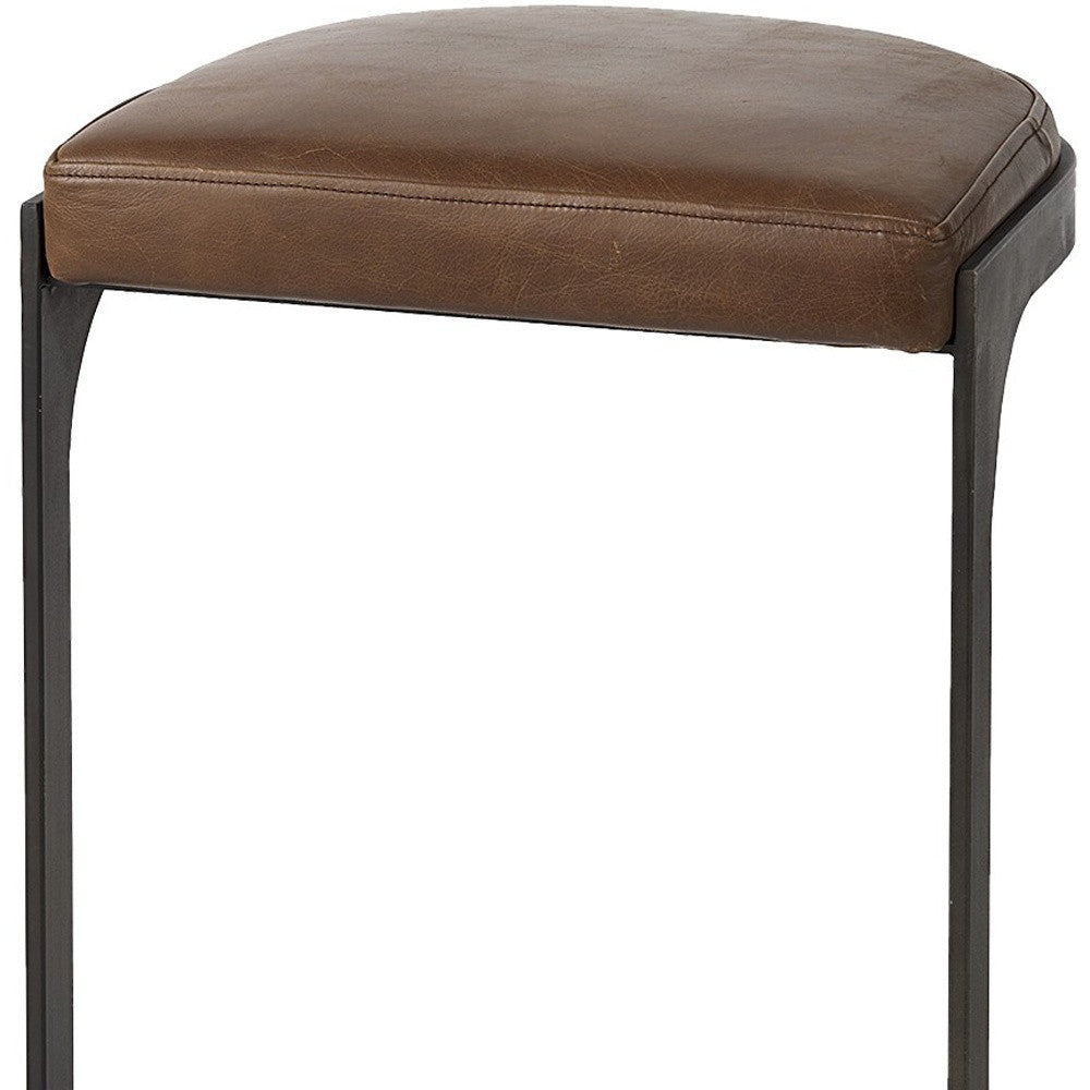 Black Leather & Metal Backless Bar Chair
