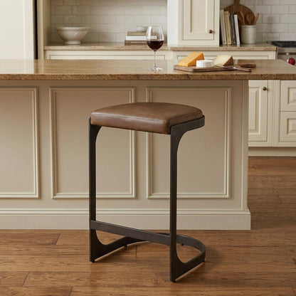 Black Leather & Metal Backless Bar Chair