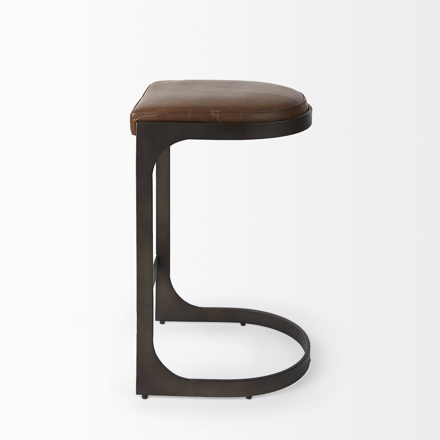 Black Leather & Metal Backless Bar Chair