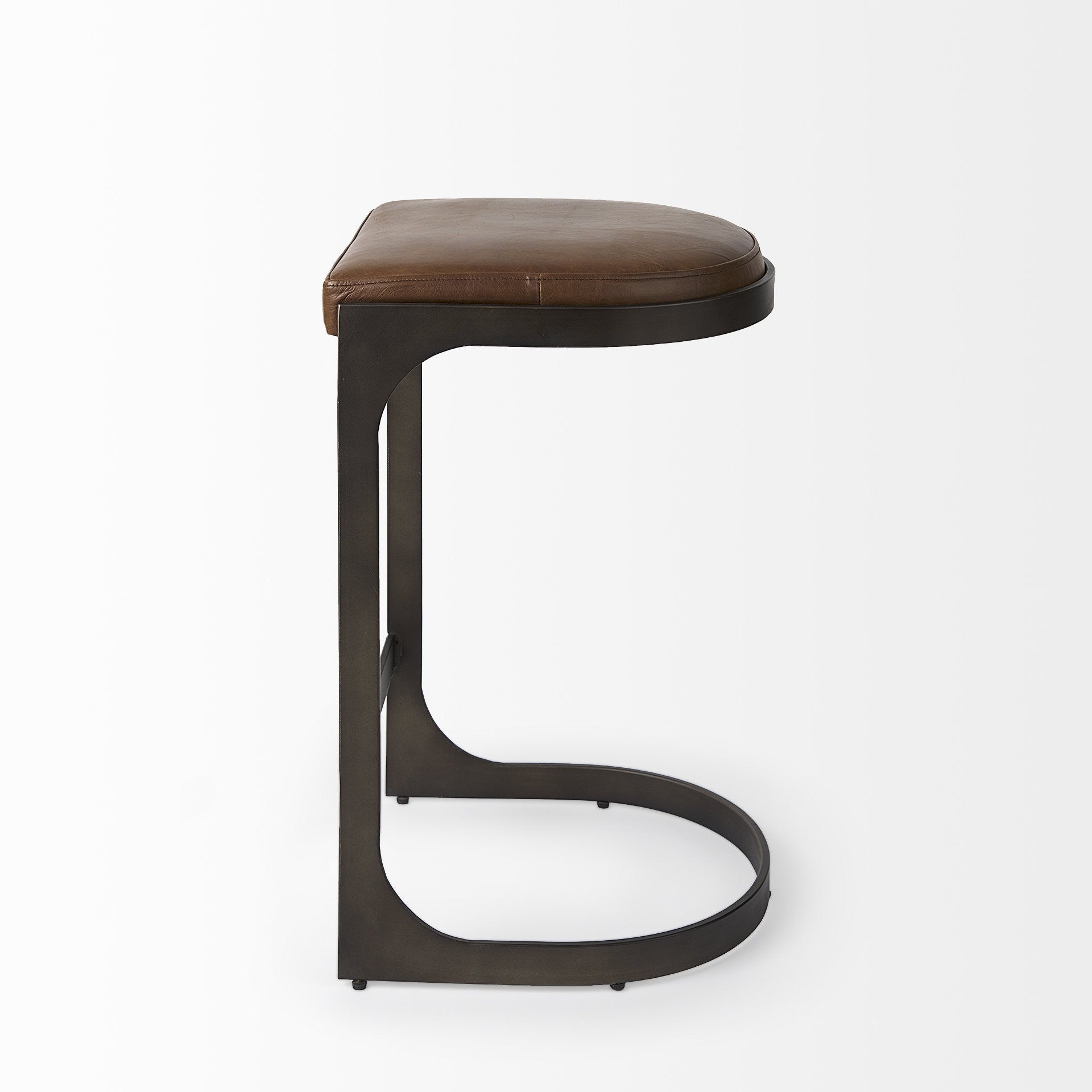 Black Leather & Metal Backless Bar Chair