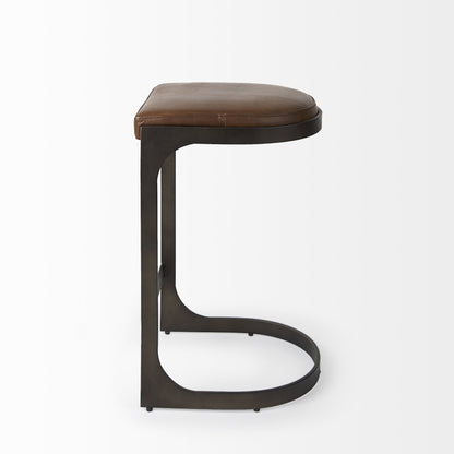 Black Leather & Metal Backless Bar Chair