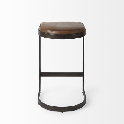 Black Leather & Metal Backless Bar Chair