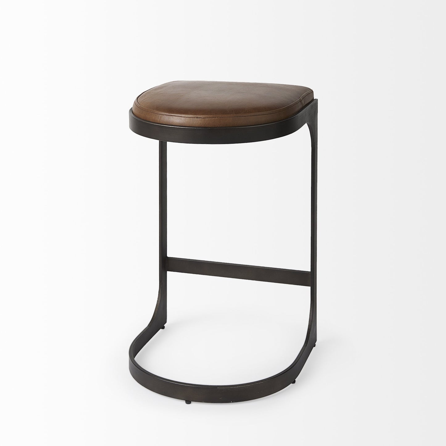 Black Leather & Metal Backless Bar Chair
