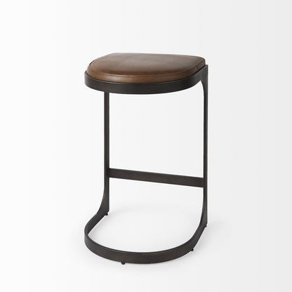 Black Leather & Metal Backless Bar Chair