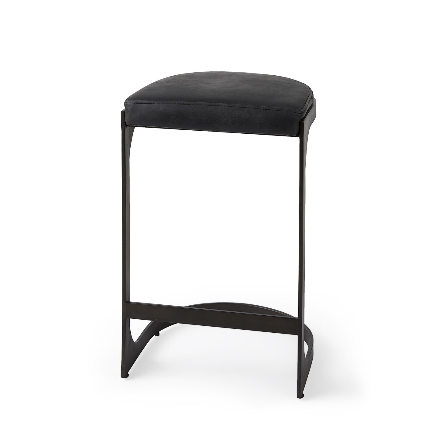 Black Faux Leather & Metal Backless Bar Chair