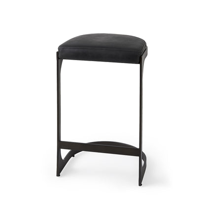 Black Faux Leather & Metal Backless Bar Chair