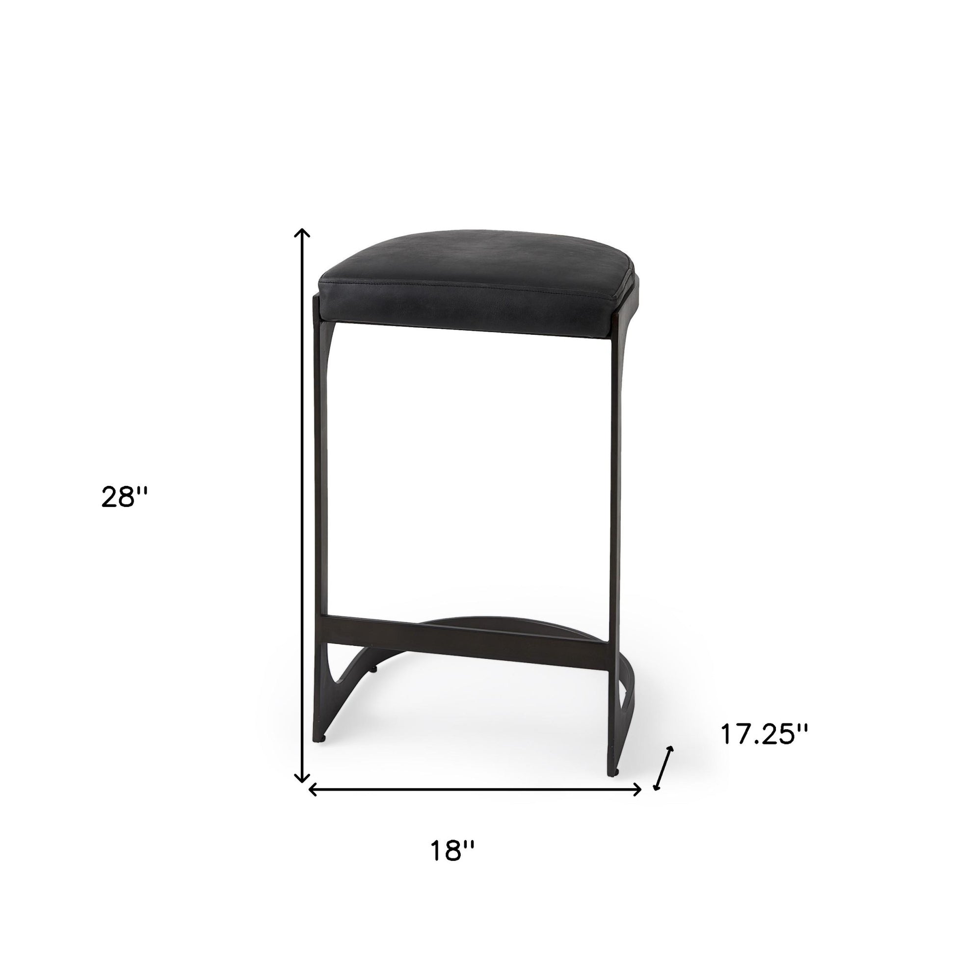 Black Faux Leather & Metal Backless Bar Chair