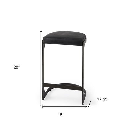 Black Faux Leather & Metal Backless Bar Chair