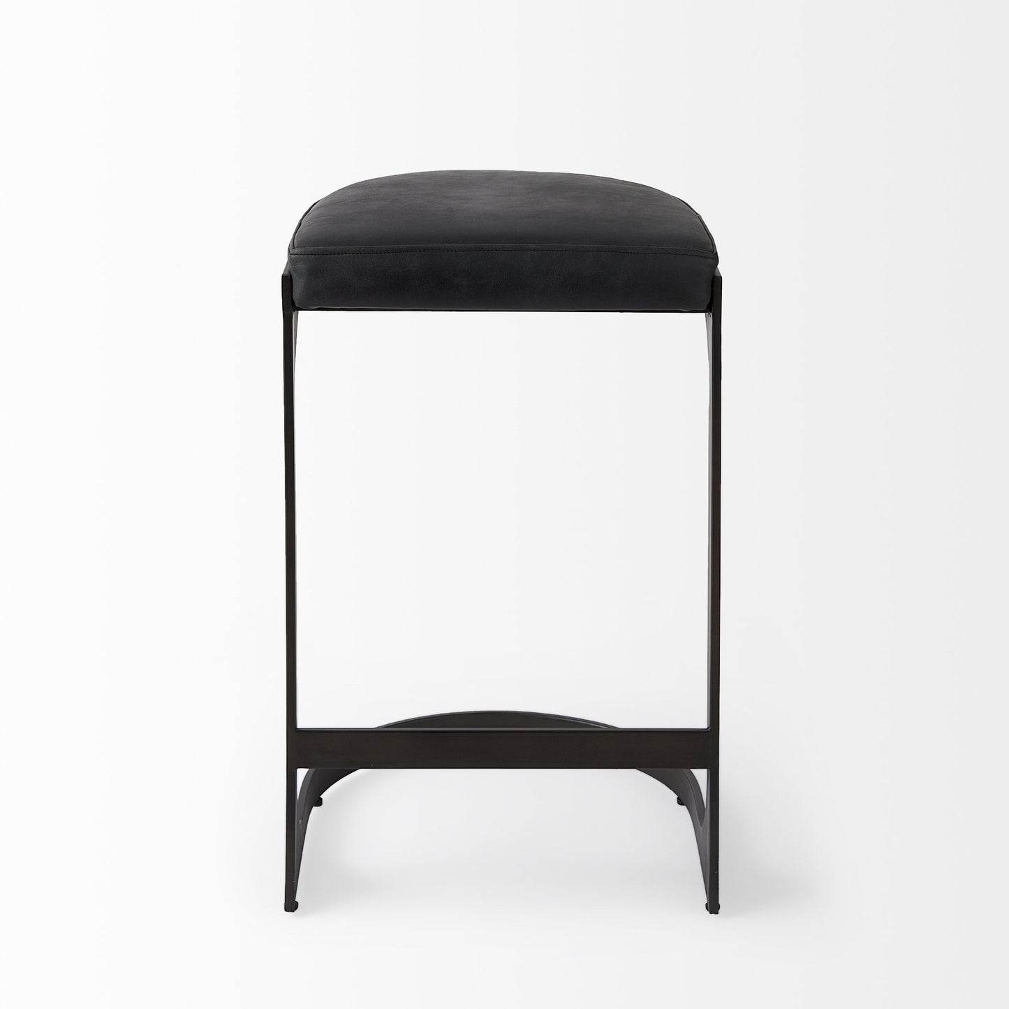 Black Faux Leather & Metal Backless Bar Chair