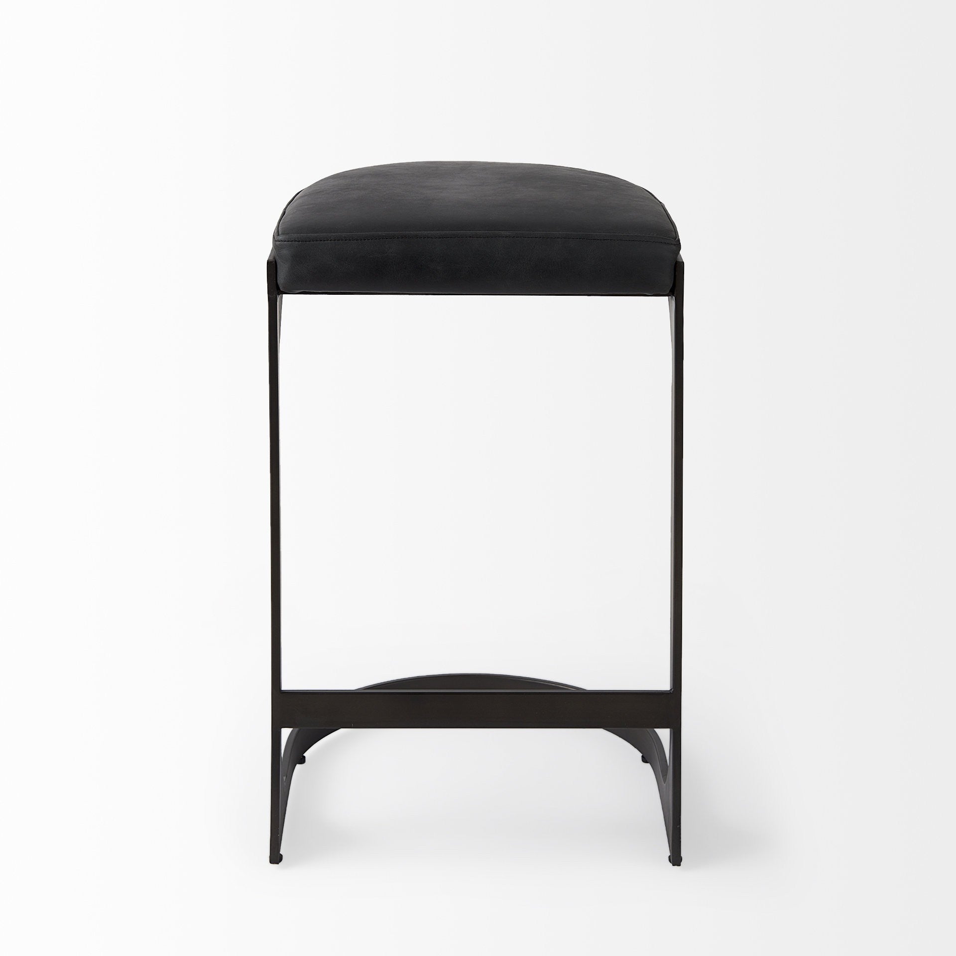 Black Faux Leather & Metal Backless Bar Chair