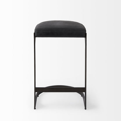 Black Faux Leather & Metal Backless Bar Chair