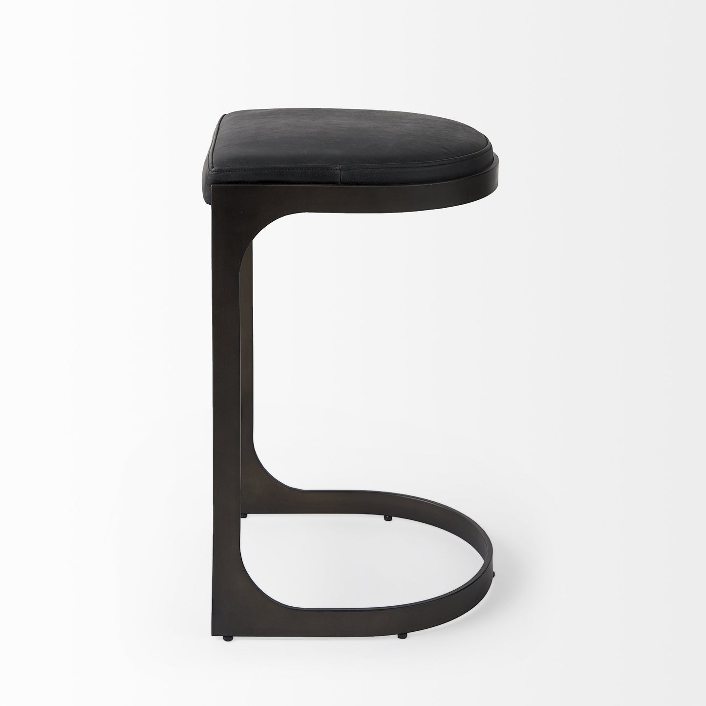 Black Faux Leather & Metal Backless Bar Chair