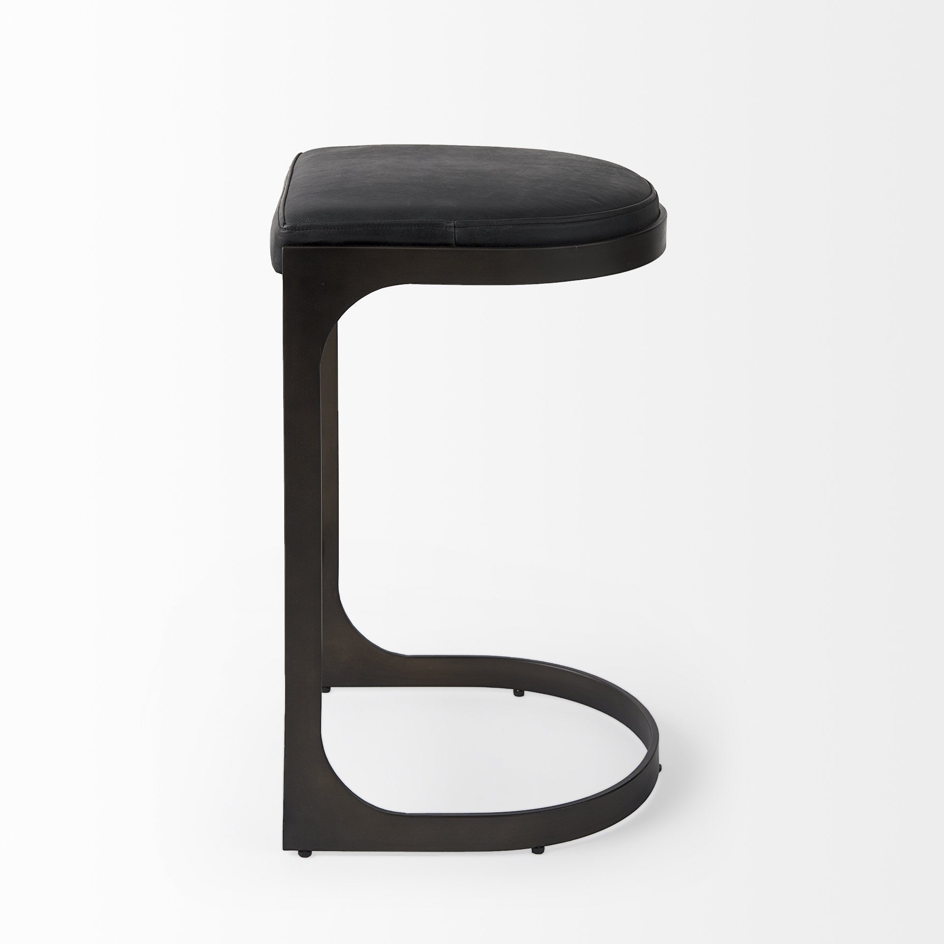 Black Faux Leather & Metal Backless Bar Chair