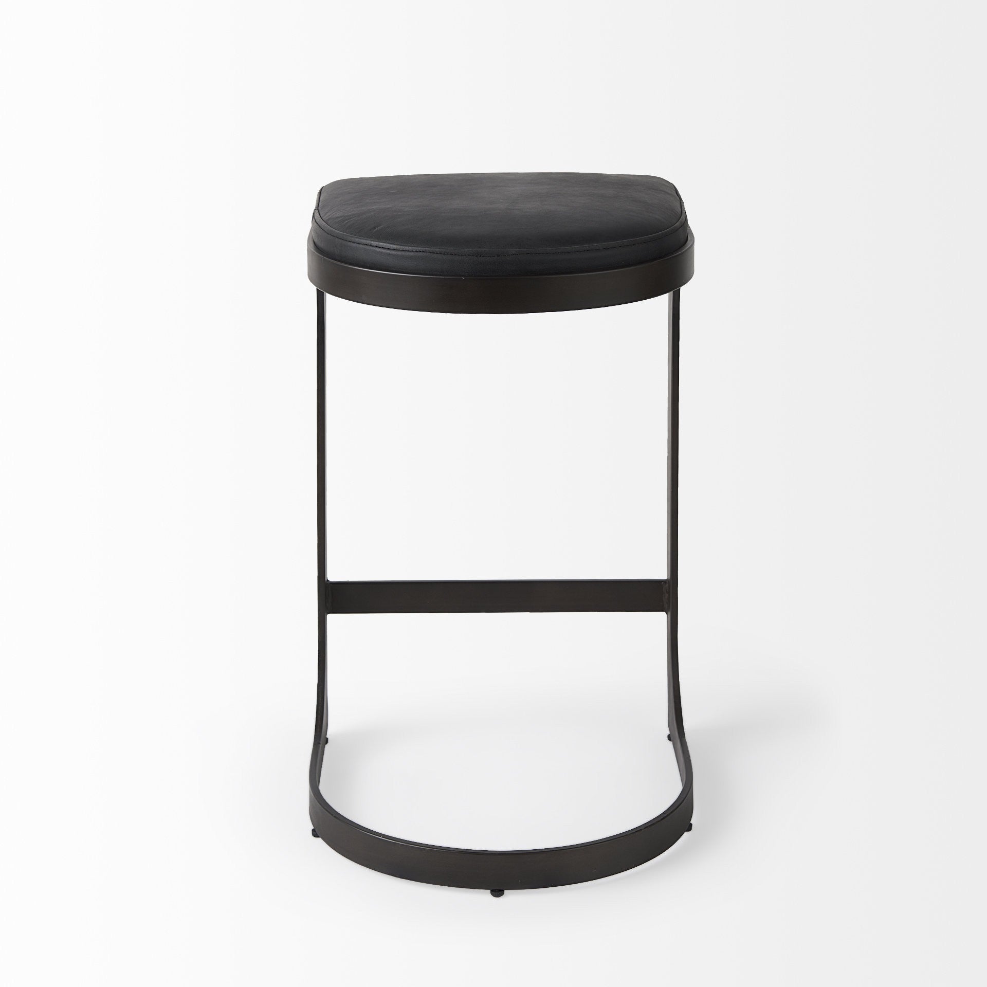 Black Faux Leather & Metal Backless Bar Chair